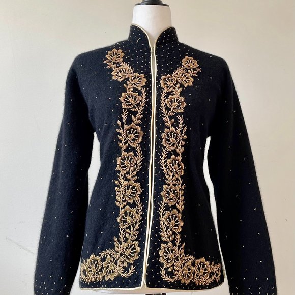 Vintage Wool Sweater Jacket with Gold Detail Size 42 - Picture 1 of 3